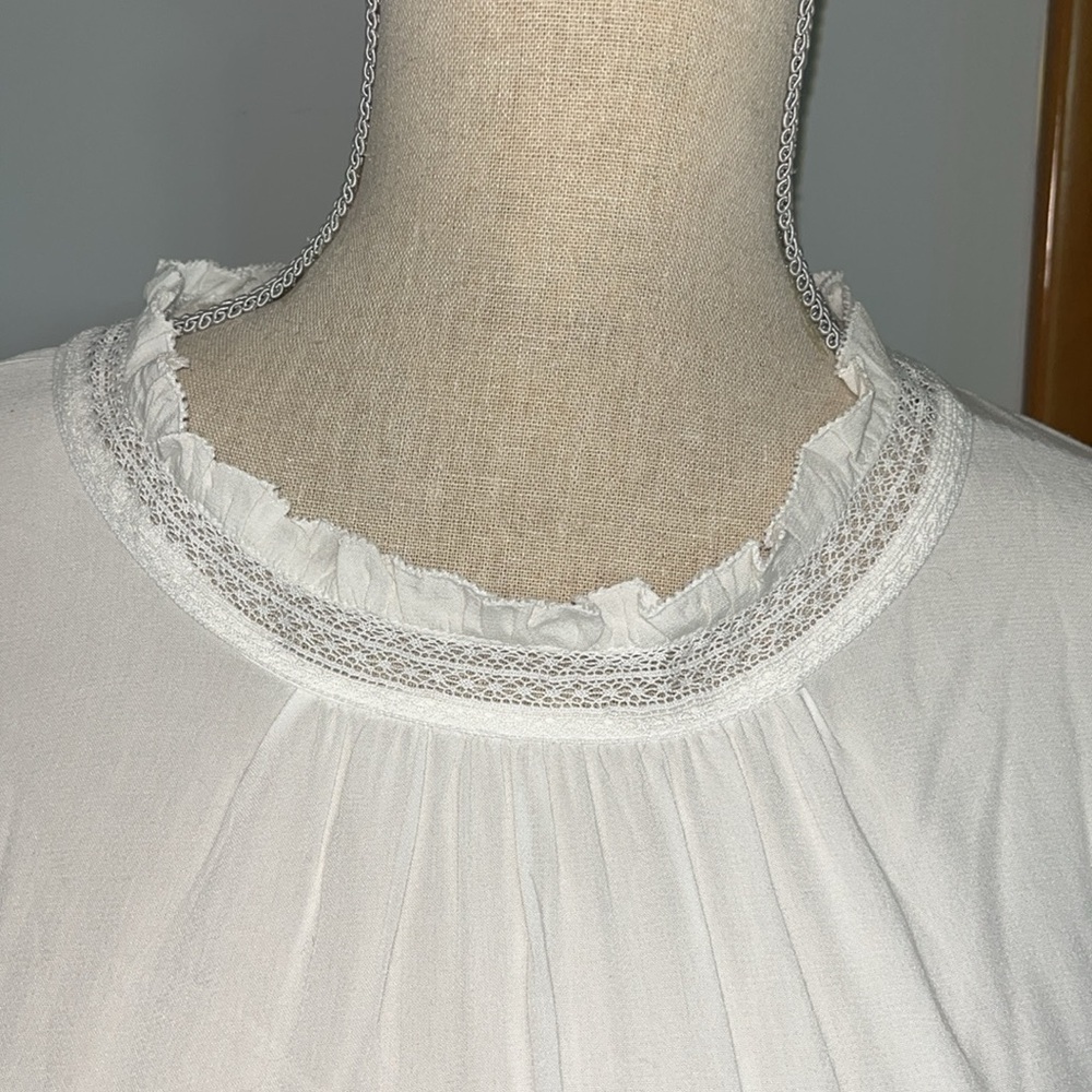 Loft Blouse Women Size XL White Lace Embroidery Vtg Look Classic Academia Cutout - Picture 4 of 10